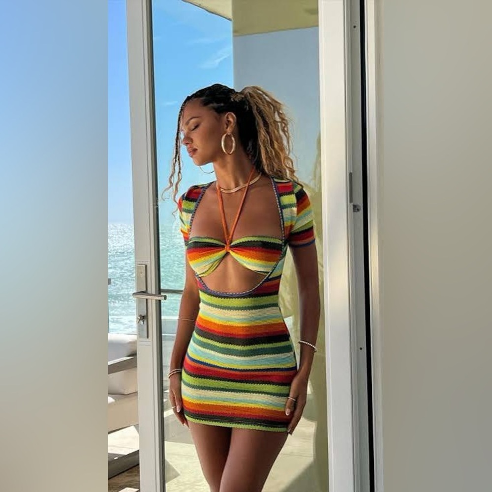 Edikted Multicolor Striped Knit Dress with Halter Top